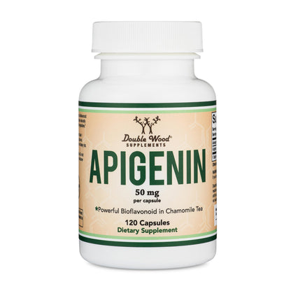 Apigenin Supplement - 50mg per Capsule, 120 Count (Powerful Bioflavonoid Found in Chamomile Tea for Relaxation, Sleep, and Mood) Senolytic Double Wood Supplements