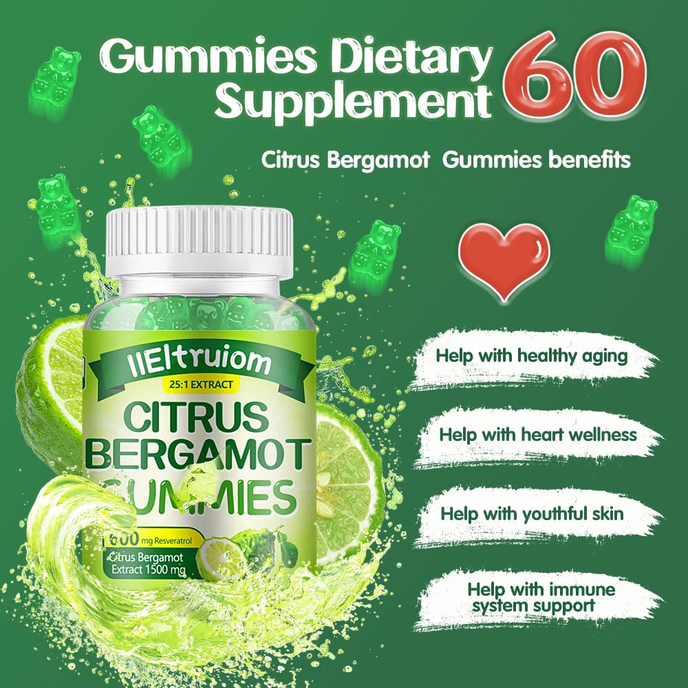 IIEltruiom Citrus Bergamot 1500mg, Citrus Bergamot Gummies for Healthy Cholesterol, Bergamot Supplements 25:1 Extract from Italy Bergamot, IIEltruiom
