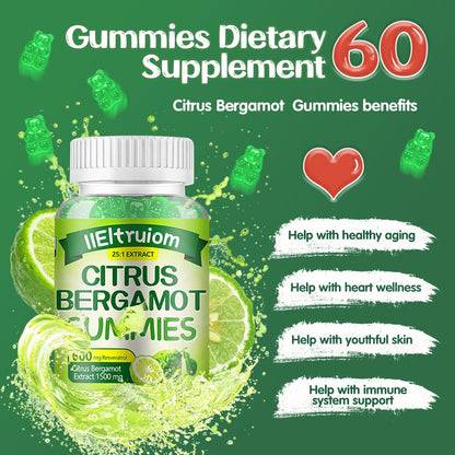 IIEltruiom Citrus Bergamot 1500mg, Citrus Bergamot Gummies for Healthy Cholesterol, Bergamot Supplements 25:1 Extract from Italy Bergamot, IIEltruiom