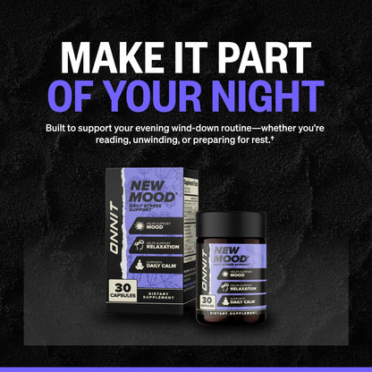 ONNIT New Mood Daily Stress Support Capsules, IGEN™ Non-GMO Tested, Sleep and Mood Support Supplement for Men and Women, Daily Stress Management Capsules, 30 Count