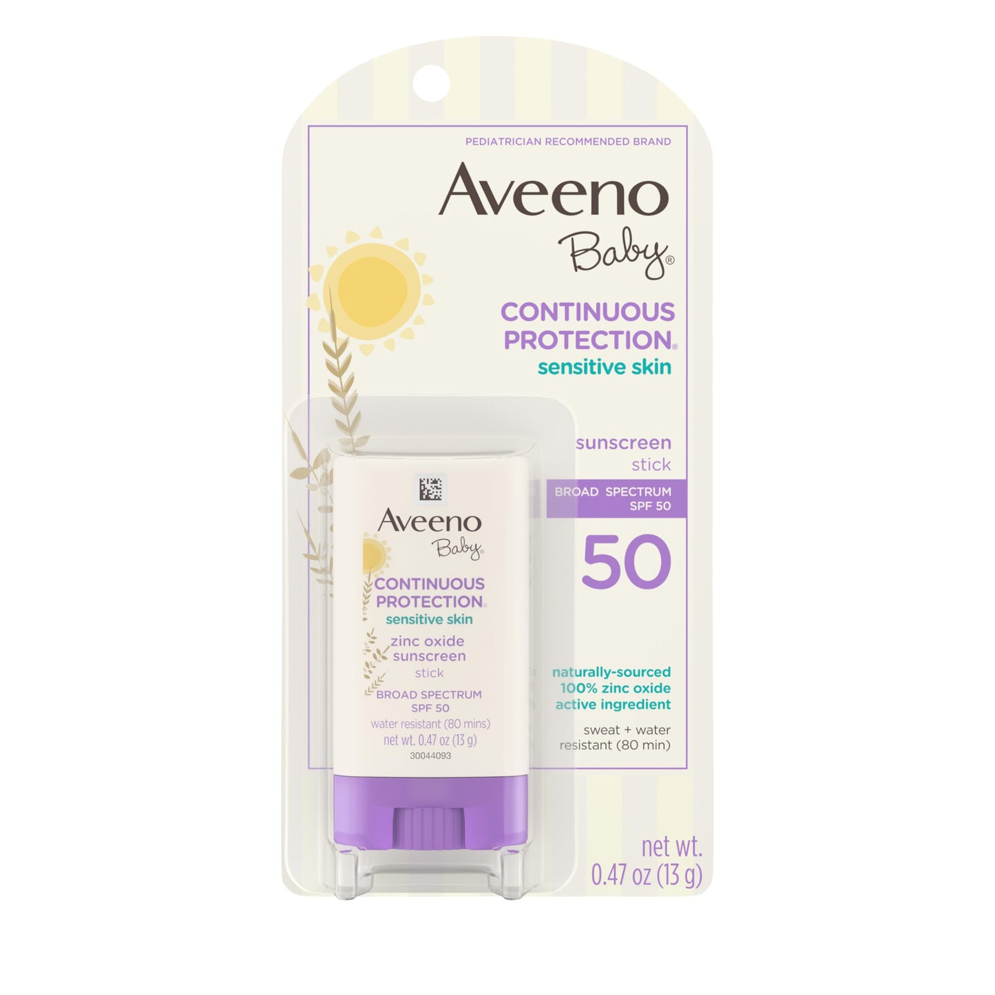 Aveeno Baby Continuous Protection Mineral Sunscreen Stick for Sensitive Skin with Broad Spectrum SPF 50 Protection for Face & Body Aveeno Baby