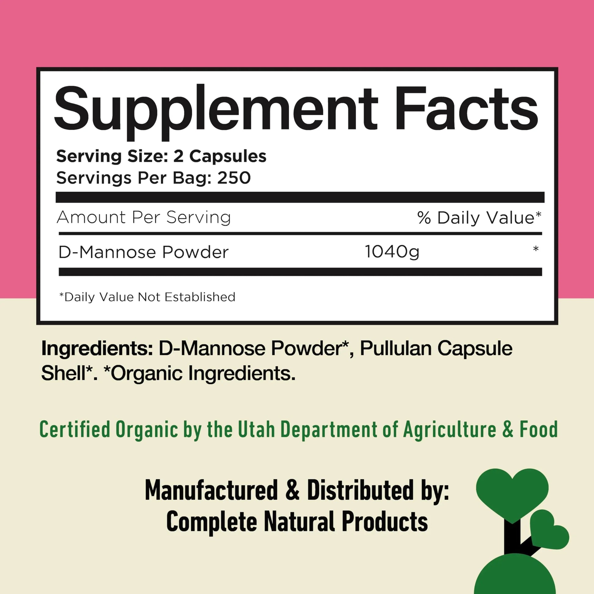 D Mannose 520mg Capsules - Organic D Mannose Supplement for UT Support, Urinary Tract Bladder Health Pills, Plant Based Formula, Vegan Non GMO, No Fillers, 500 Capsule Count Made USA Certified Kosher Complete Natural Products buy australia supplements