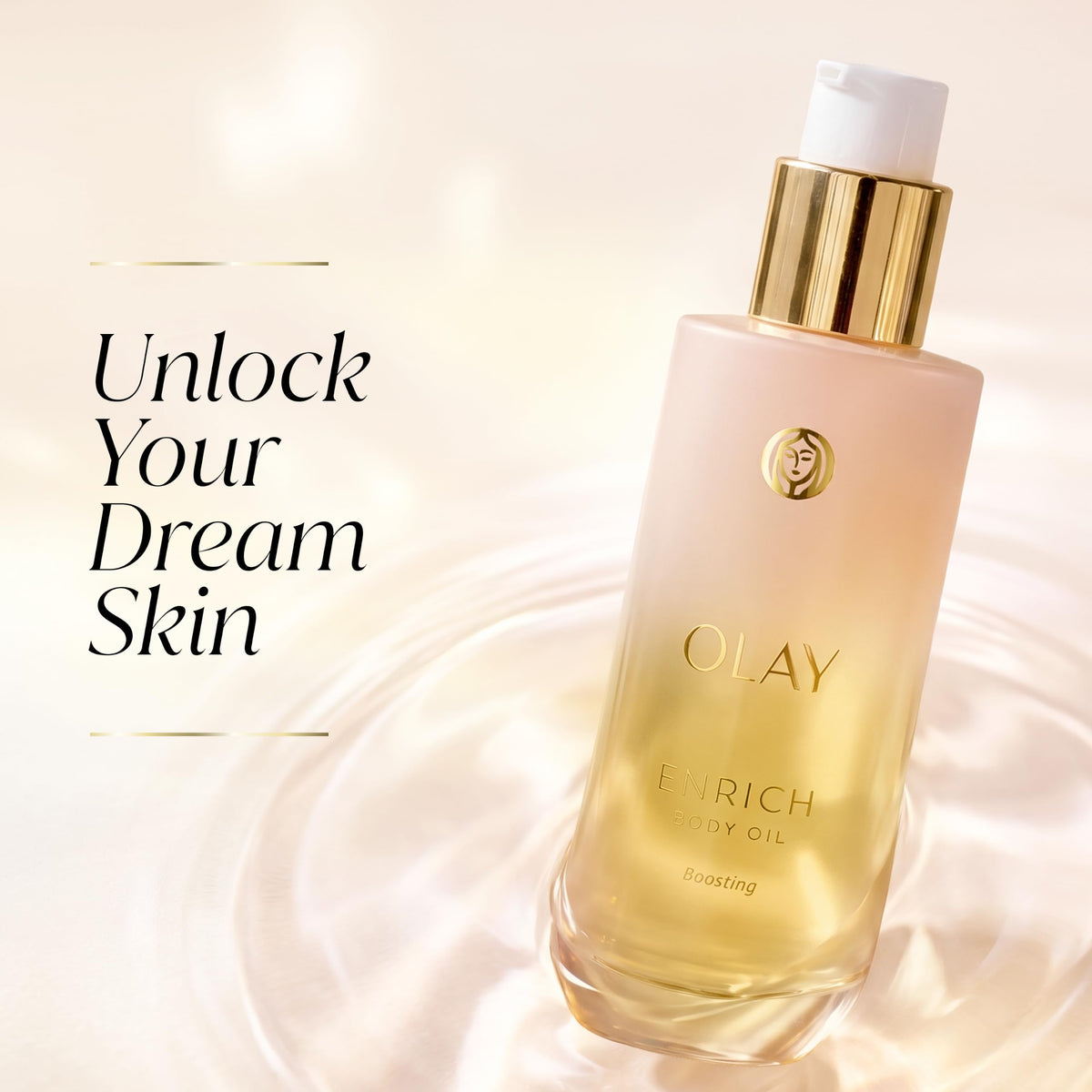 Olay Enrich Boosting Body Oil for Women, with 3-in-1 Oil + Serum Complex with Argan Oil, Rosehip Oil, and Collagen Peptide, Free of Sulfates, Parabens & Phthalates, Vanilla Plum & Amber Scent, 4 fl oz Olay