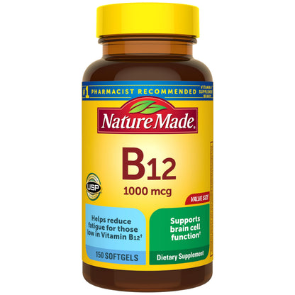 Nature Made Vitamin B12 1000 mcg, Dietary Supplement for Energy Metabolism Support, B12 Vitamins 1000 mcg, 150 Softgels, 150 Day Supply Nature Made