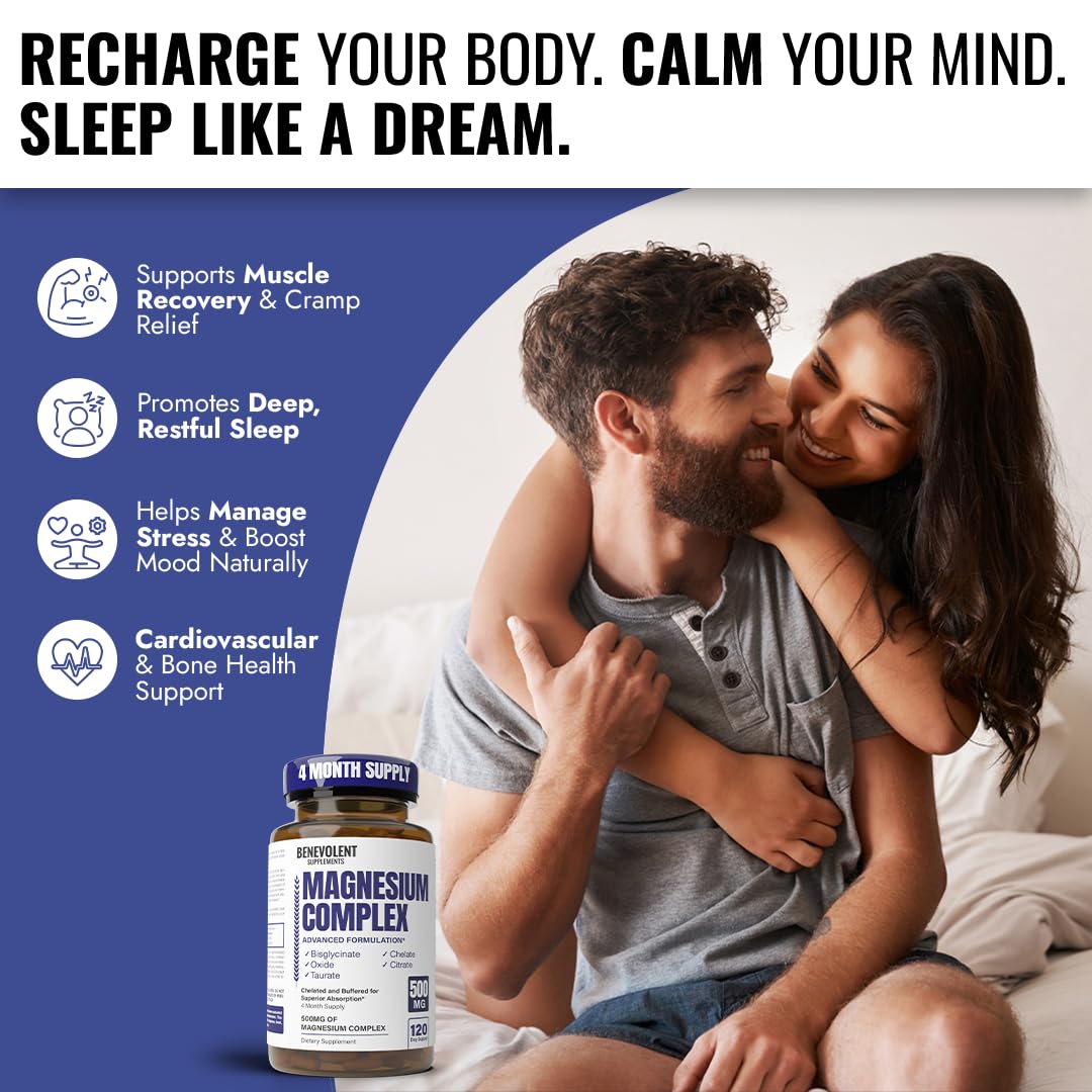 Premium Magnesium Capsules 500mg, High Absorption Formula Chelated Buffered Citrate to Support Digestion, Bone, Sleep & Muscle Health