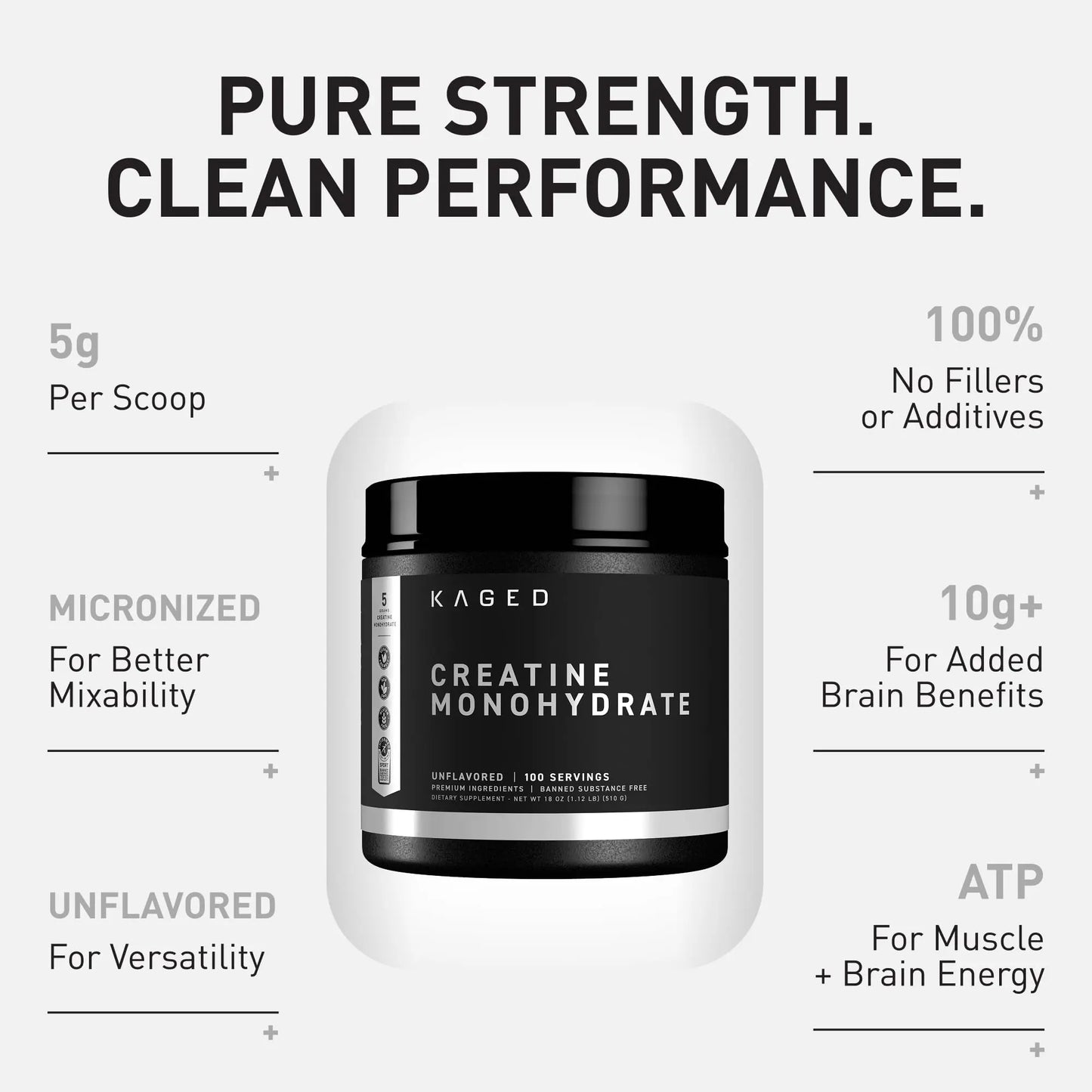 Kaged Creatine Monohydrate Micronized Powder | Unflavored | Muscle Building & Recovery | 5000 mg Per Serving | Vegan, Gluten Free, Easily Digestible Kaged