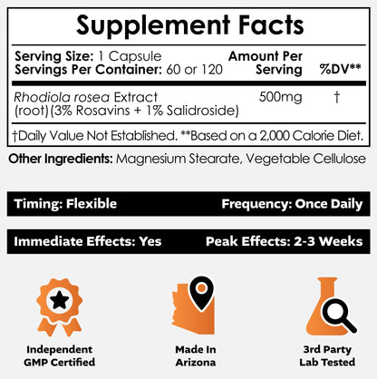 Nootropics Depot Rhodiola Rosea Capsules | 500mg | 3% Rosavins | 60 Count | Adaptogen Herb | Ayurvedic Supplement | Supports Healthy Stress Levels* | Promotes Brain Health*