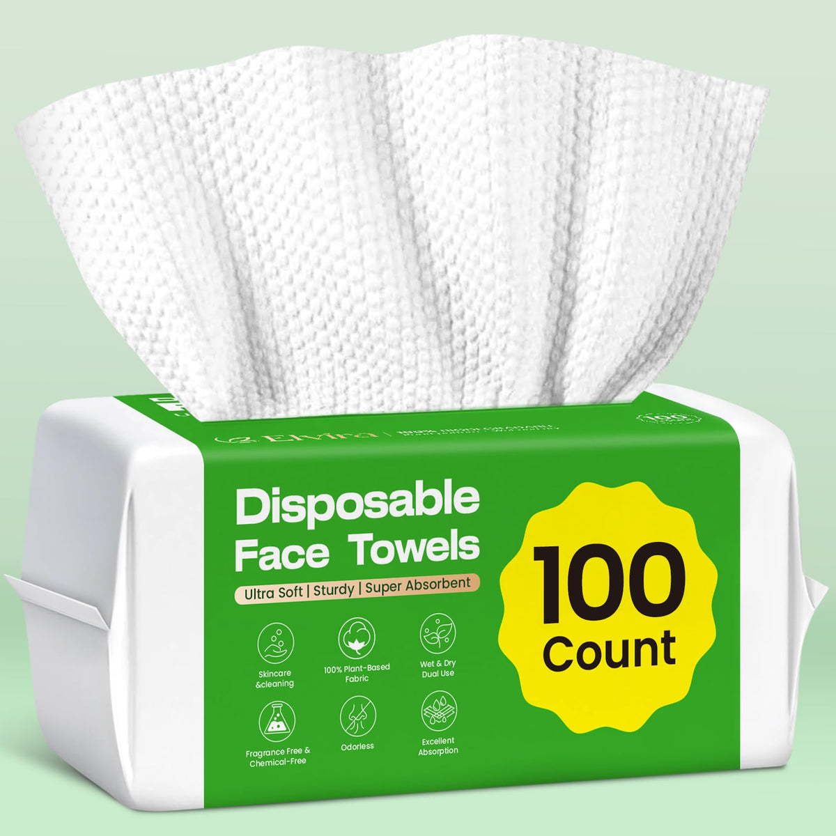 Elvira 100 Count Disposable Face Towels,Ultra Soft Skincare Facial Towels Elvira