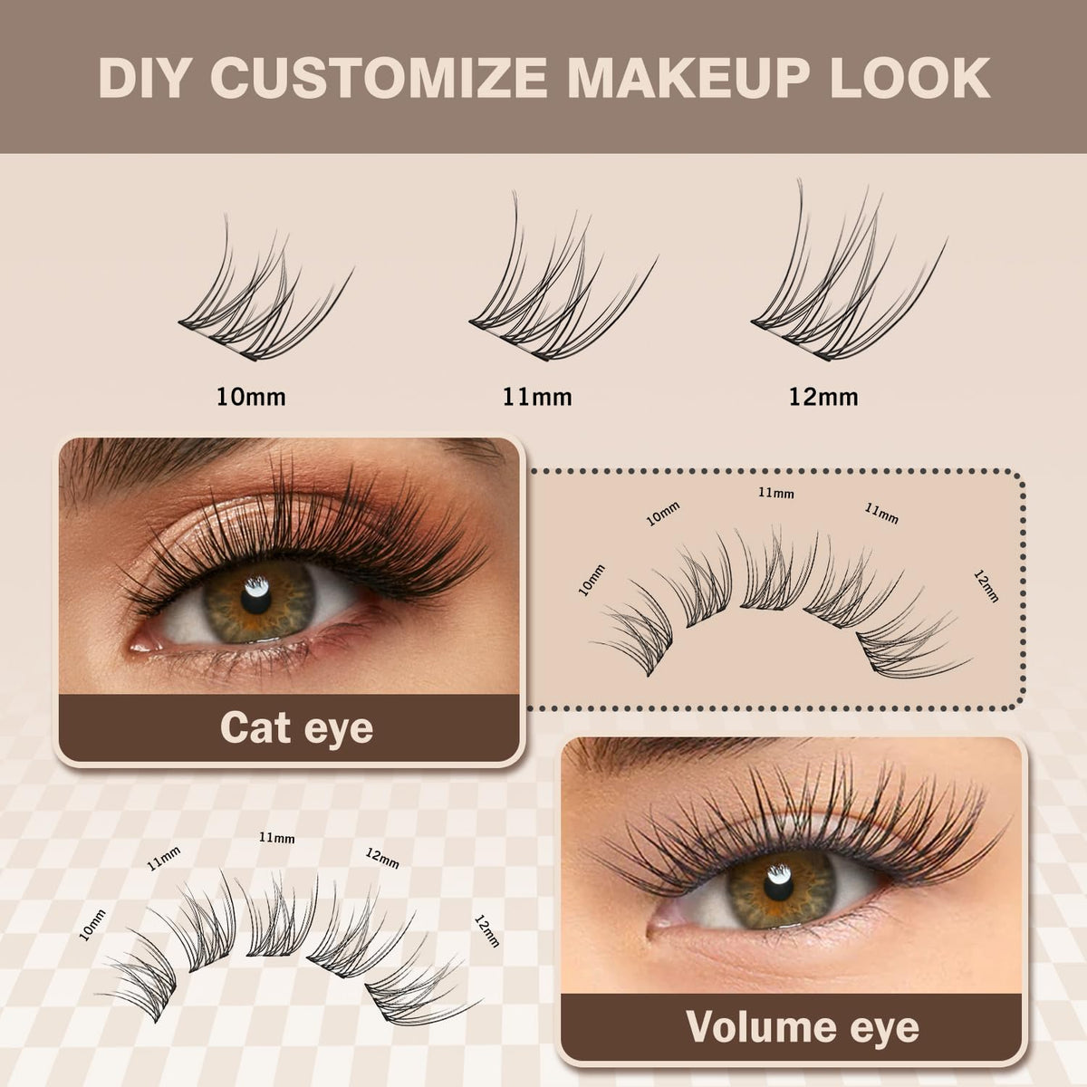 No-Stem Lash Clusters No Band 10-12mm Short Eyelash Clusters 156pcs Clear Invisible Band No-Glue DIY Eyelashes, EPUDY FIHSALA Natural Soft Wispy C-Curl Individual Eyelash Extensions with Tweezers EPUDY FIHSALA
