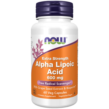 NOW Foods Supplements, Alpha Lipoic Acid 600 mg with Grape Seed Extract & Bioperine®, Extra Strength, 120 Veg Capsules Gsupps Australia