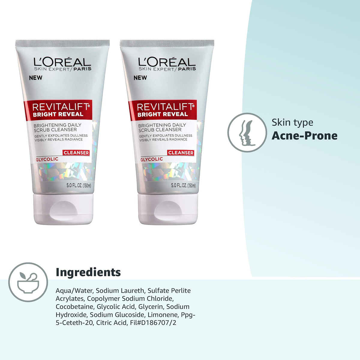L'Oreal Paris Revitalift Bright Reveal Anti-Aging Facial Cleanser with Glycolic Acid 5 fl. oz (Pack of 2) L'Oreal Paris