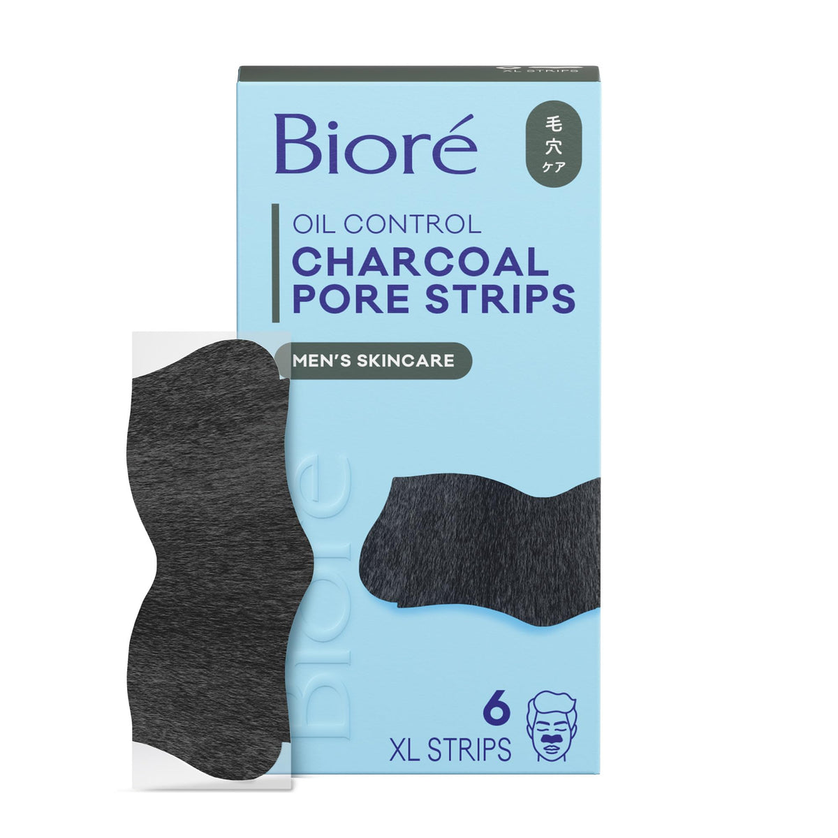 Biore Charcoal Deep Cleansing Pore Strips For Men, Blackhead Removal, 6 ct Bioré