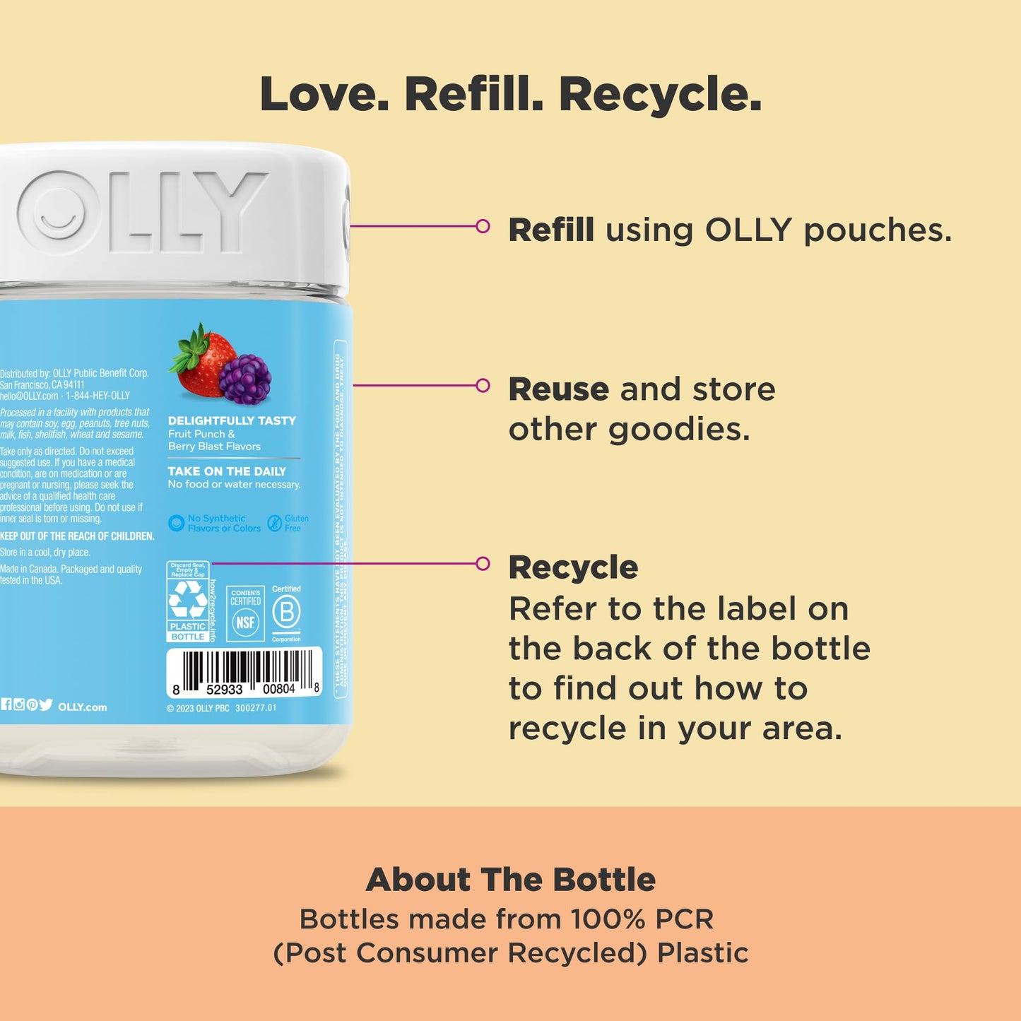 OLLY Kids Multivitamin & Probiotic Gummy, Digestive Support, Vitamins A, D, C, E, B, Zinc, Chewable Supplement, Berry Flavor, 50 day supply - 100 Count OLLY
