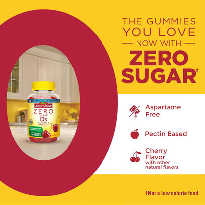 Nature Made Zero Sugar Vitamin D3 Gummies 2000 IU (50 mcg) Per Serving, Bone & Immune Support, Aspartame Free Nature Made