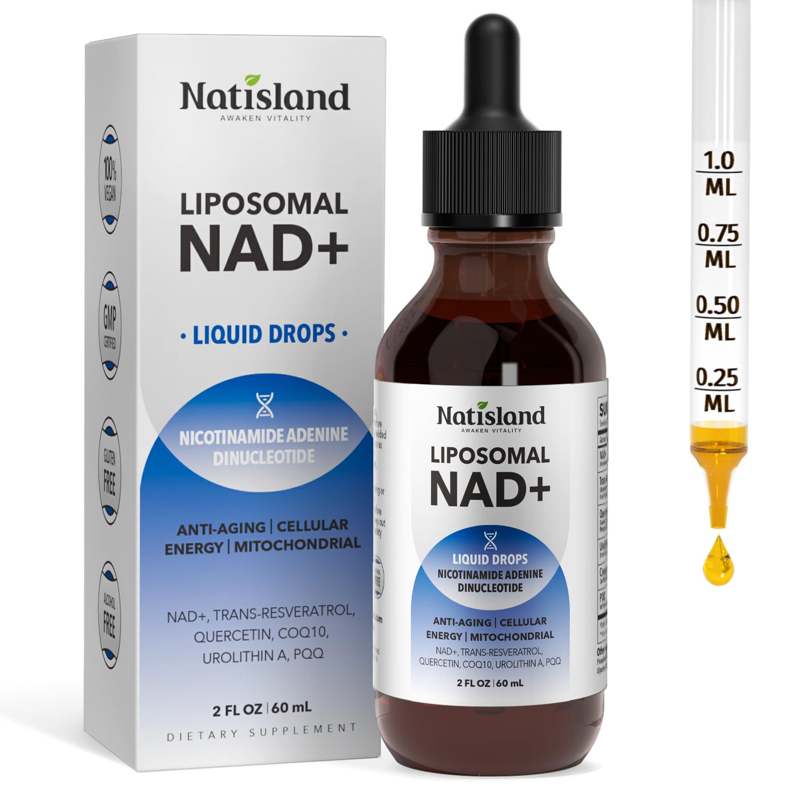 NATISLAND Liposomal NAD Supplement, 1000mg NAD+ Liquid Drops for Women & Men, with Resveratrol, Urolithin A, Quercetin, CoQ10 & PQQ, for Cellular & Metabolism Health, Energy & Anti-Aging, 2 Fl Oz NATISLAND buy australia supplements