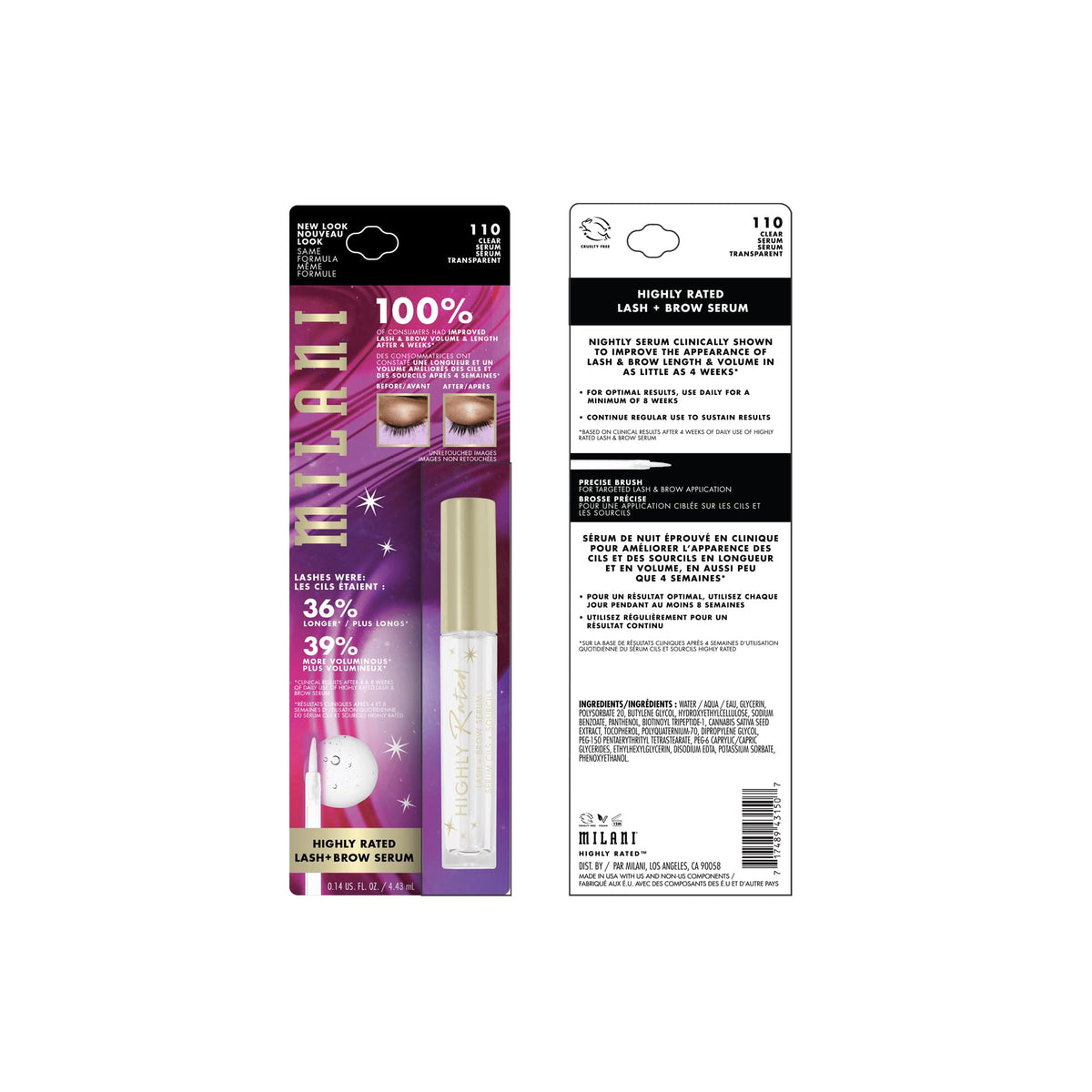 Milani Highly Rated Lash and Brow Enhancing Growth Serum, Length & Volume Milani