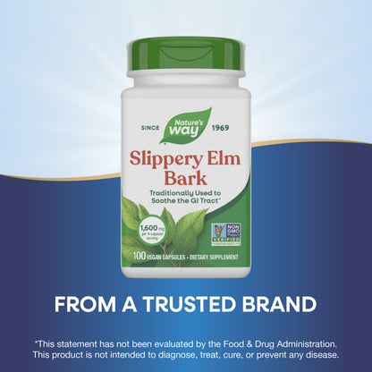 Nature’s Way Slippery Elm Bark Capsules, Traditional Digestive Support to Soothe Gastrointestinal Tract*, 1,600 mg per 4-Capsule Serving Nature's Way