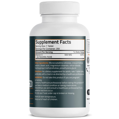 Bronson Vitamin C 500 MG Supports a Healthy Immune System & Antioxidant Protection, Non-GMO, 250 Vegetarian Tablets Bronson