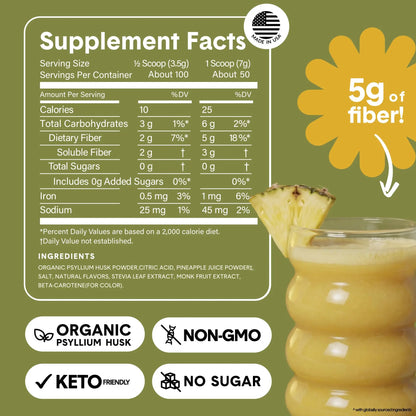 Bellway Super Fiber Powder + Fruit, Sugar Free Organic Psyllium Husk Powder Fiber Supplement for Regularity, Bloating Relief & Digestive Health, Plant-Based, Bellway