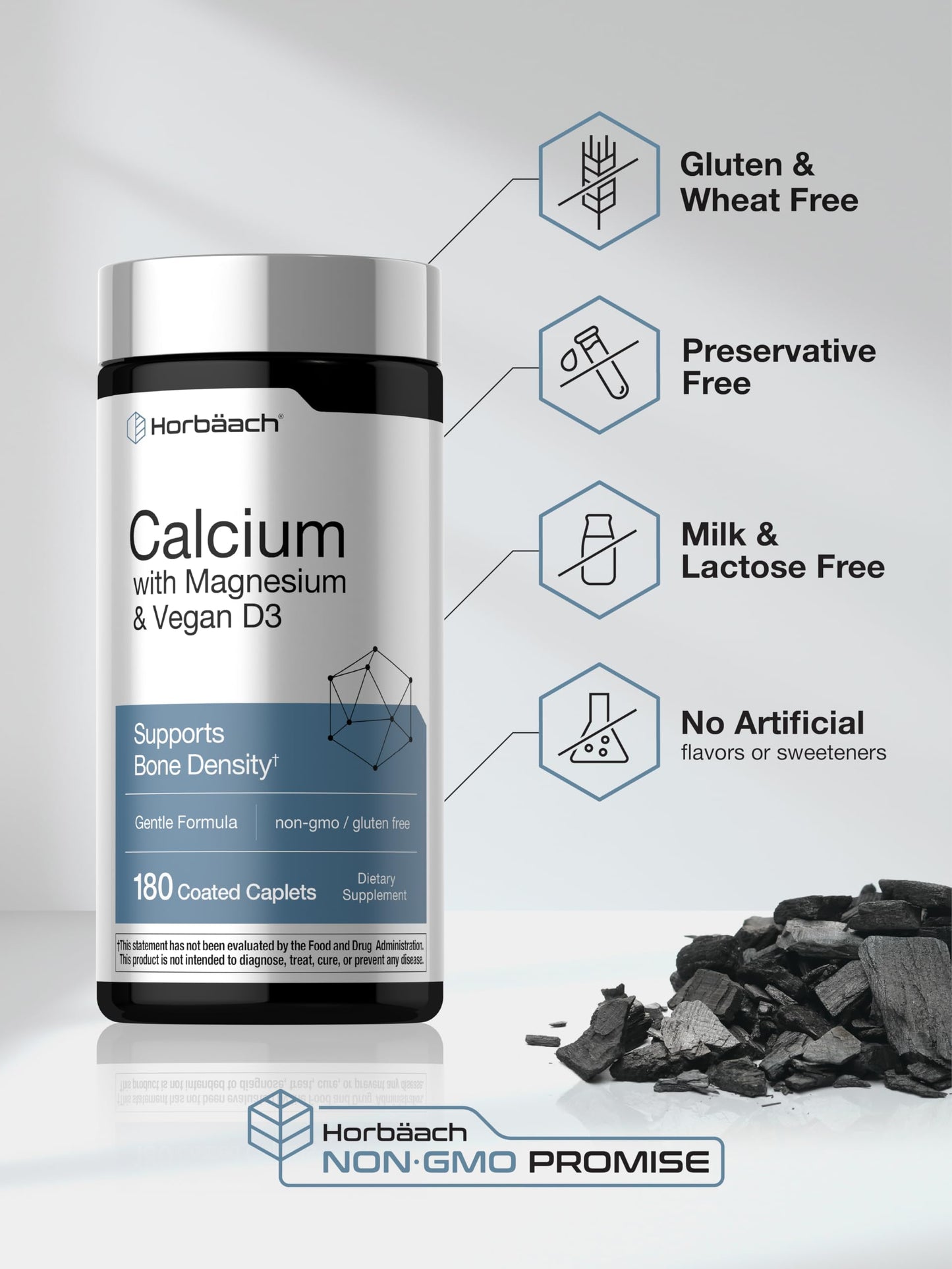 Horbäach Calcium Magnesium D3 | 180 Coated Caplets | Supports Bone Density | Supplement for Men and Women Horbäach