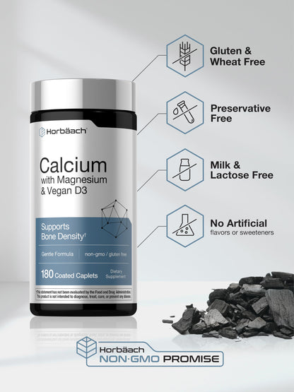 Horbäach Calcium Magnesium D3 | 180 Coated Caplets | Supports Bone Density | Supplement for Men and Women Horbäach