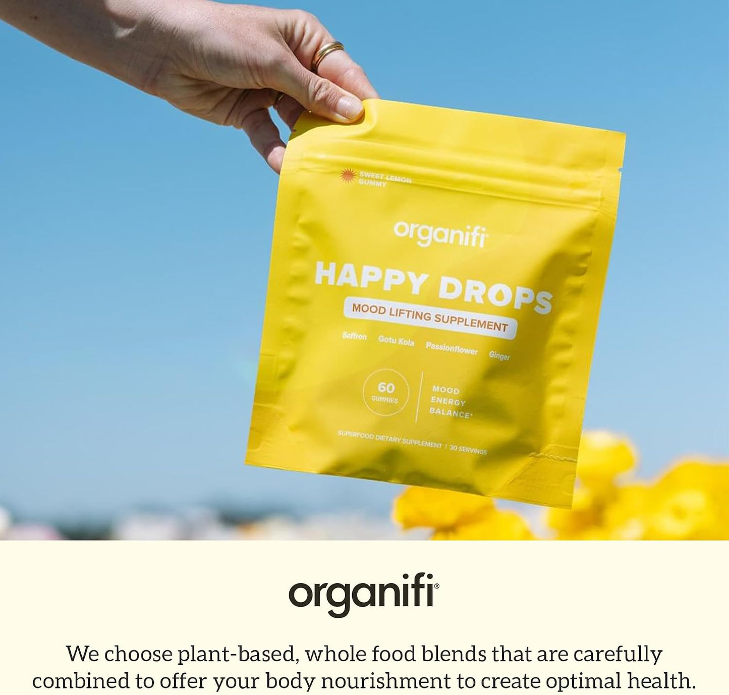 Organifi Happy Drops - Daily Superfood Happy Gummies for Adults - Mood Support Supplement for Balance, Bliss, Energy and Taking the Edge Off - Sweet Lemon Flavor - 60 Gummies Gsupps Australia