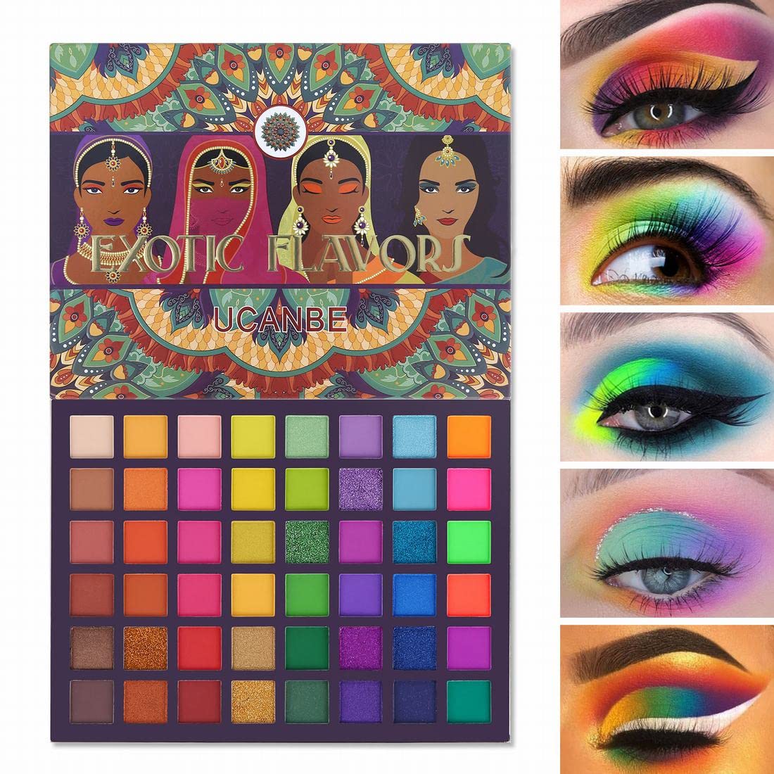UCANBE EXOTIC FLAVORS Neon Eyeshadow Makeup Palette - 48 Colorful High Pigmented - Rainbow Matte Shimmer Glitter Eye Shadow Make Up Pallet Gift Set UCANBE