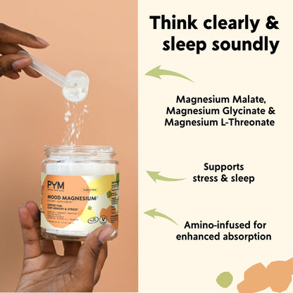 PYM Mood Magnesium Powder to Support Stress & Better Sleep, 30 Servings - Magnesium Glycinate, Magnesium Malate & l-Threonate, Yuzu Citrus | Non-GMO PYM Health