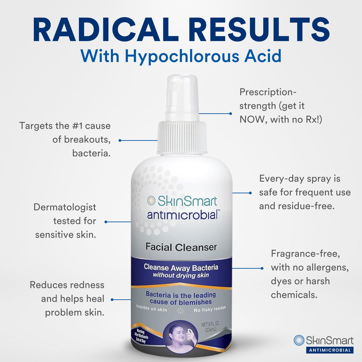 SkinSmart Antimicrobial Facial Cleanser for Breakouts and Blemishes, 8 oz SkinSmart Antimicrobial