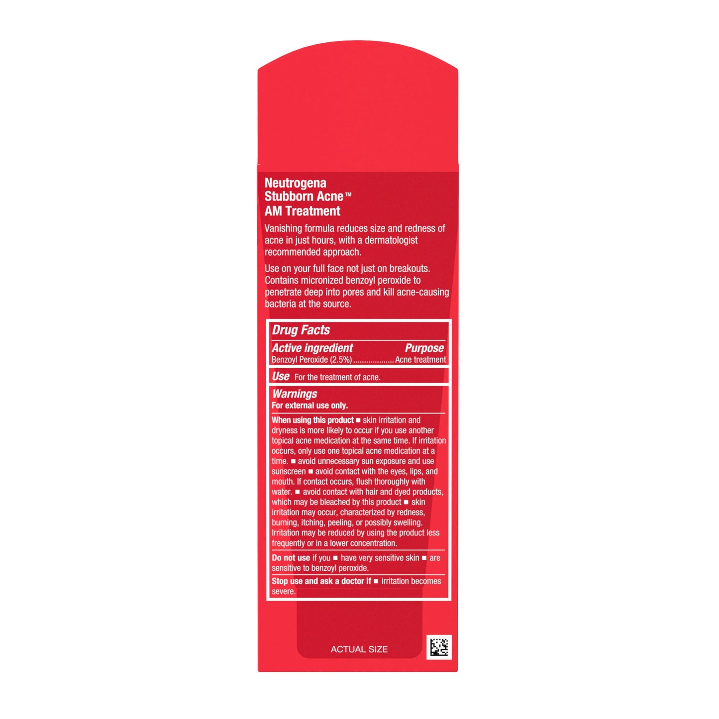 Neutrogena Stubborn Acne AM Face Treatment with 2.5% Micronized Benzoyl Peroxide Acne Medication, Oil-Free Daily Facial Treatment Reduces Size Neutrogena