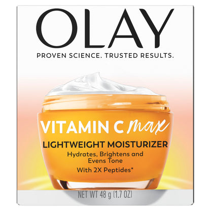 Olay, Vitamin C MAX Face Moisturizer, Brightening Cream for Women, Hydrating, Evens Tone, Dark Spot and Hyperpigmentation Reduction, Glowing Skin Care - Niaciniamide, Peptides, 1.7 Ounce Olay