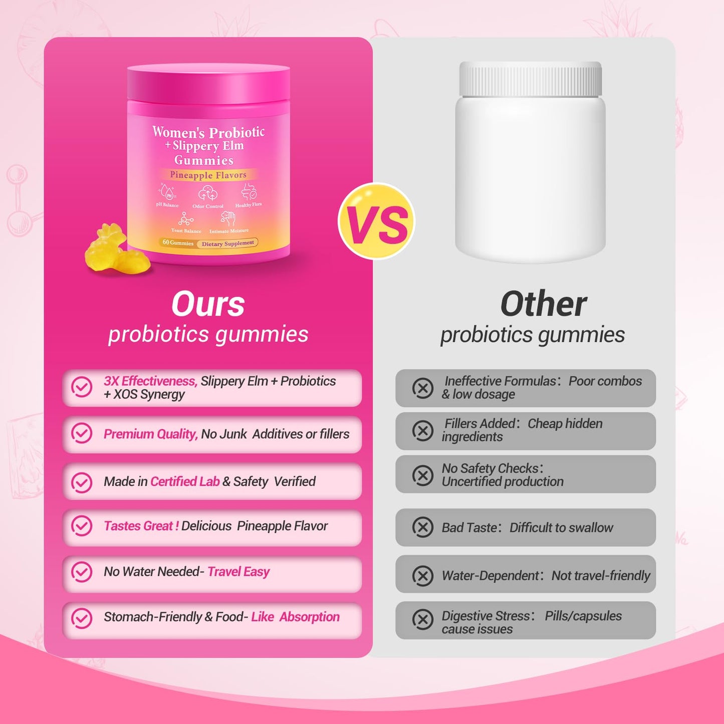 BURMINY Her Juicy Feminine Probiotics Gummies, Premium Feminine Balance Probiotics with Slippery Elm for Women's pH Balance and Freshness – Support Daily Wellness BURMINY