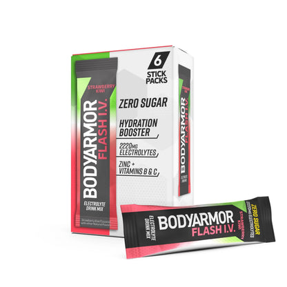 BODYARMOR Flash IV Electrolyte Packets, Strawberry Kiwi - Zero Sugar Drink Mix, Single Serve Packs, Coconut Water Powder (6 Count) BODYARMOR
