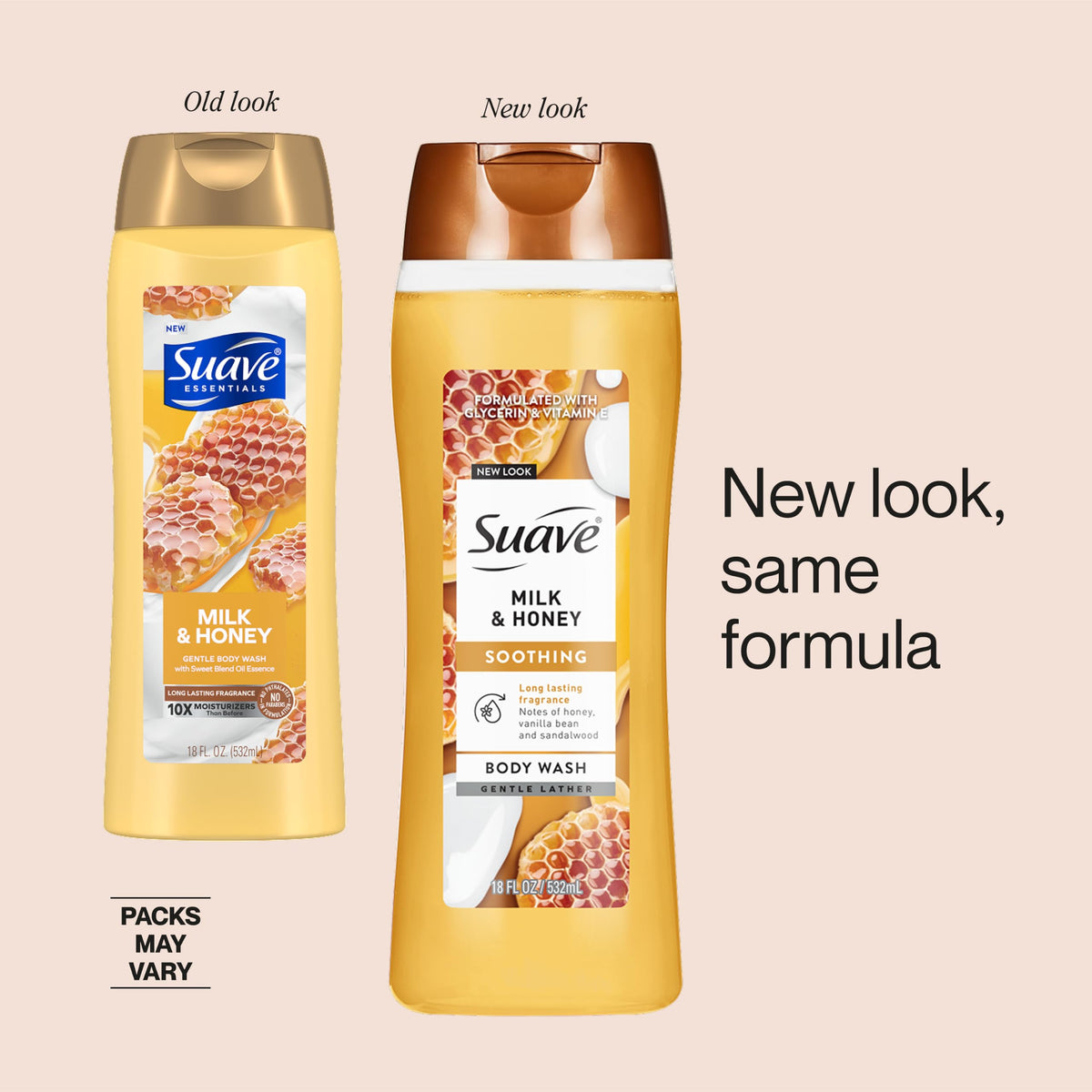 Suave Moisturizing Body Wash, with Milk & Honey and Vitamin E Extract, No Parabens, No Phtahaltes, 18 Oz Pack of 6 Suave
