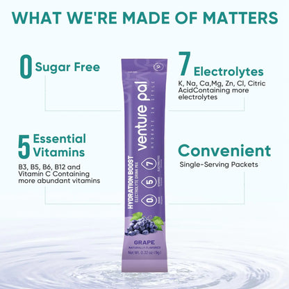 Venture Pal Sugar Free Electrolyte Powder Packets - Liquid Daily IV Drink Mix for Rapid Hydration & Party Recovery | 5 Vitamins & 7 Electrolytes| Keto Friendly Venture Pal