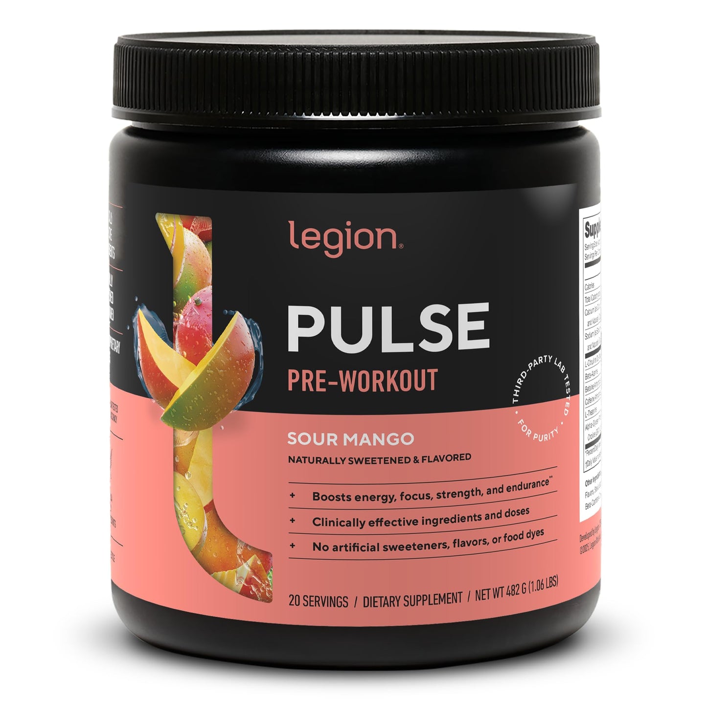 LEGION Pulse Pre Workout Supplement - All Natural Nitric Oxide Preworkout Drink to Boost Energy, Creatine Free, Naturally Sweetened, Beta Alanine, Citrulline, Alpha GPC (Fruit Punch)