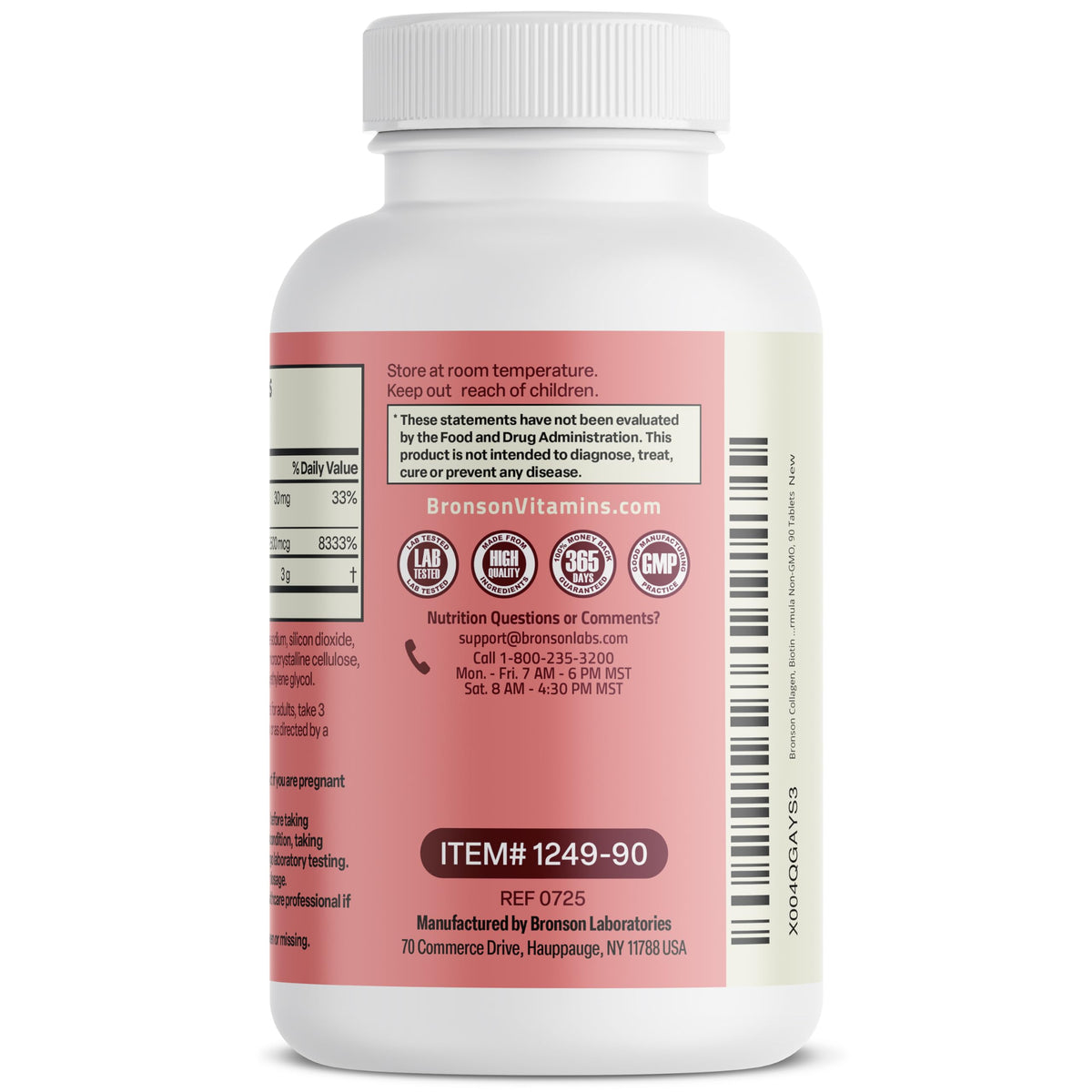 Bronson Collagen Peptides 3000mg (per Serving) with Biotin & Vitamin C - for Hair, Skin & Nails Support, Non-GMO, 90 Tablets Bronson