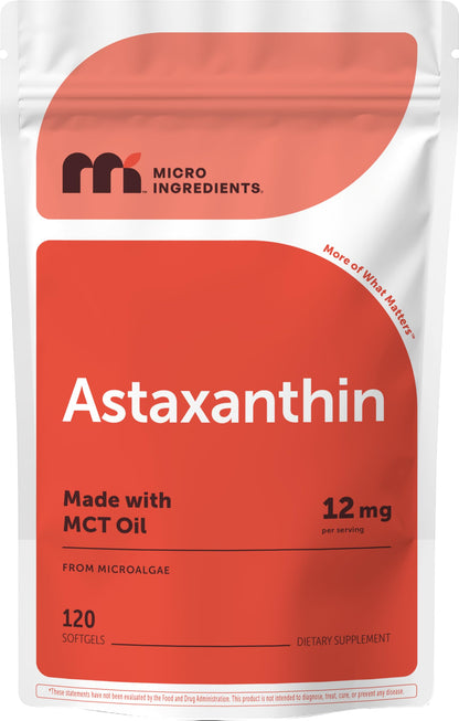 Micro Ingredients Astaxanthin 12mg with MCT Oil, 120 Softgels, 4 Month Supply | Premium Astaxanthin Antioxidant Supplements* | Fresh Microalgae Source Micro Ingredients
