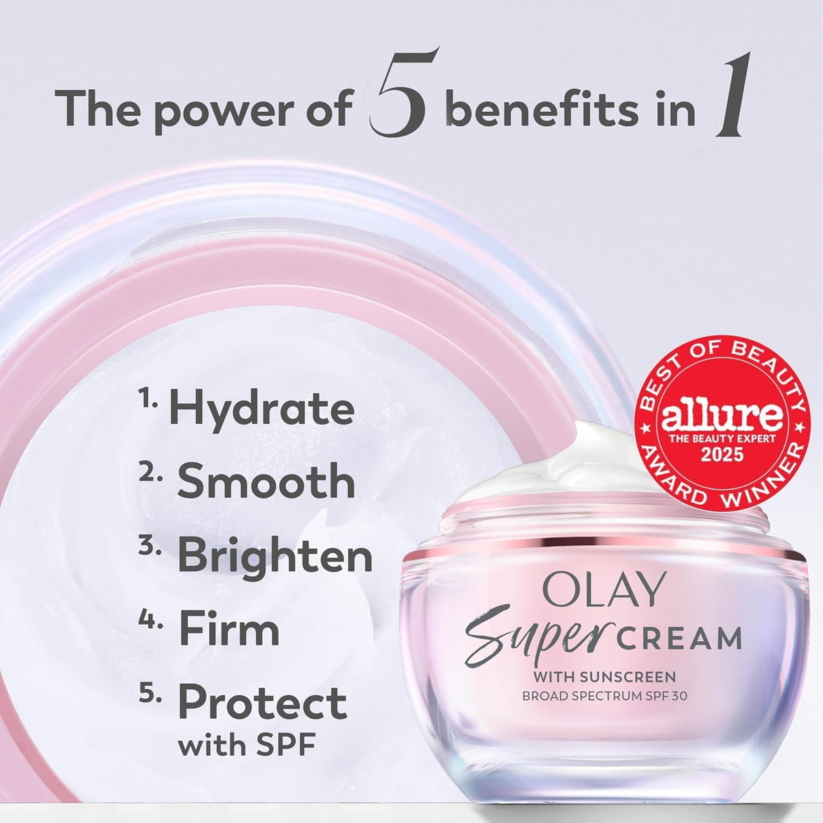 Olay Super Cream with Sunscreen SPF 30, Lightweight Face Moisturizer with Sun Protection, 5-in-1 Skin Care Benefits - Hydrating, Brightening, Firming - Niacinamide, Vitamin C, Collagen Peptide, 1.7 oz Olay