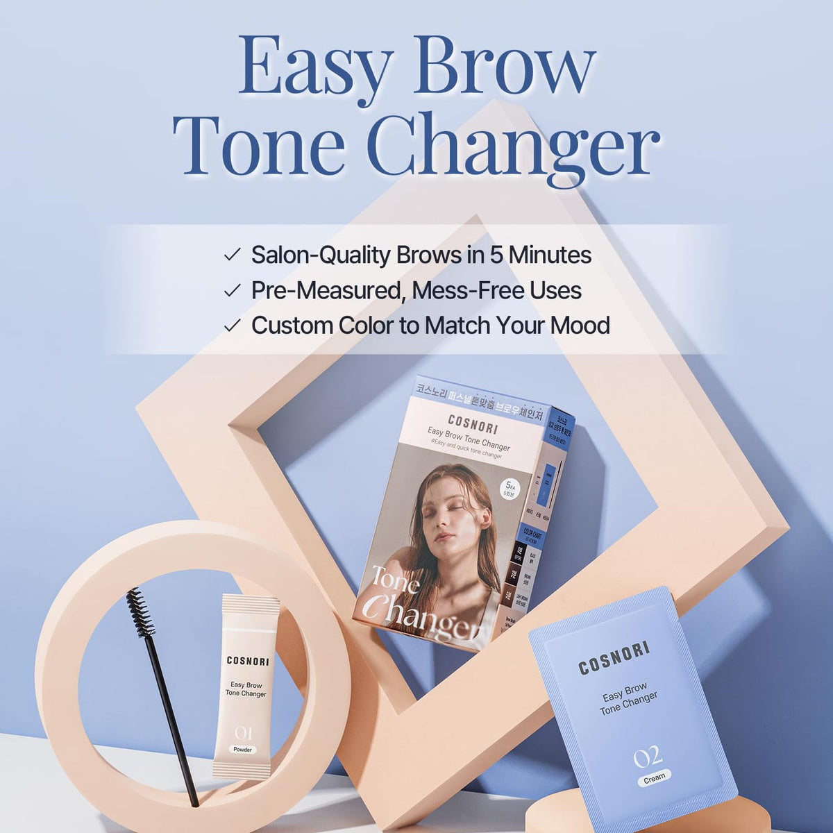 COSNORI Easy Brow Tone Changer – Korean Brow Bleach Kit, Gentle Lightening Formula for Soft, Natural Look – Easy At-Home Application, Quick Results in 2–3 Minutes, 5 Applications COSNORI