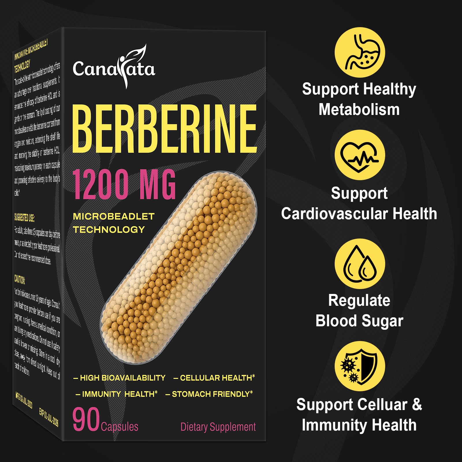 Berberine Supplement 1200mg Berberine HCL - High Bioavailability Microbeadlet Canarata buy australia supplements