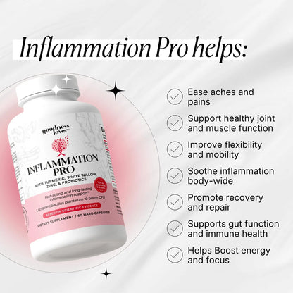Goodness Lover Inflammation Pro, with 10 Billion CFU for Digestive Support, Curcumin, White Willow bark Extract, Zero fillers, Vegan, 30 Servings Goodness Lover