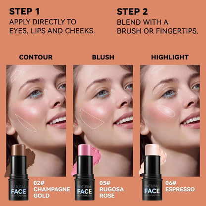 3Pcs Cream Contour Stick Makeup Kit, Shades with Highlighter, Blush and Bronzer Contour Stick for Sculpt the Cheeks, Long Lasting, Waterproof, Matte & Dewy Finish (LIGHT MEDIUM(2+5+6)) LemonSac