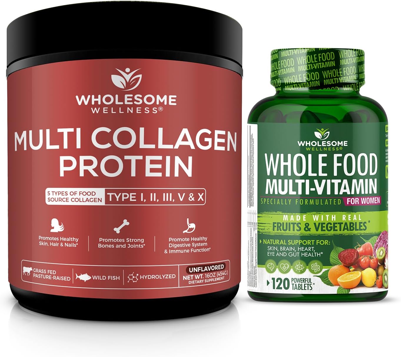 Whole Food Multivitamin for Women + Multi Collagen Protein Powder Hydrolyzed (Type I II III V X) Bundle Gsupps Australia