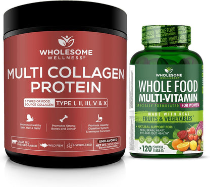 Whole Food Multivitamin for Women + Multi Collagen Protein Powder Hydrolyzed (Type I II III V X) Bundle Gsupps Australia