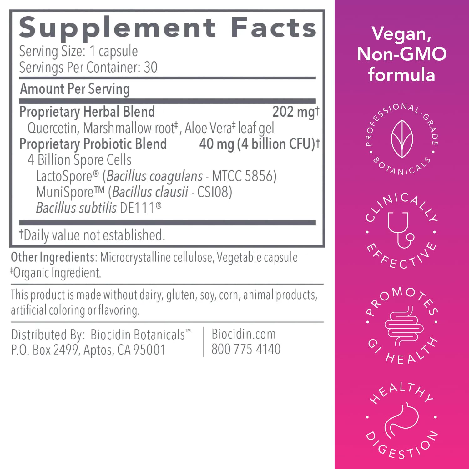 Biocidin Proflora 4R Spore Probiotic - Digestive Health Probiotics for Women & Men - Clinically Researched Bacillus Strains & Organic Aloe, Marshmallow Root for Gut Support (30 Vegan Capsules) Bio-Botanical Research buy australia supplements