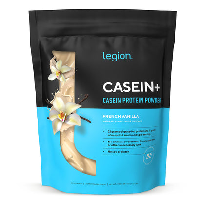 LEGION Casein Protein Powder (Dutch Chocolate) - Slow-Release Micellar Casein Protein Powder - Non-GMO, Gluten-Free & Naturally Sweetened from Grass-Fed Cows (25 Servings)