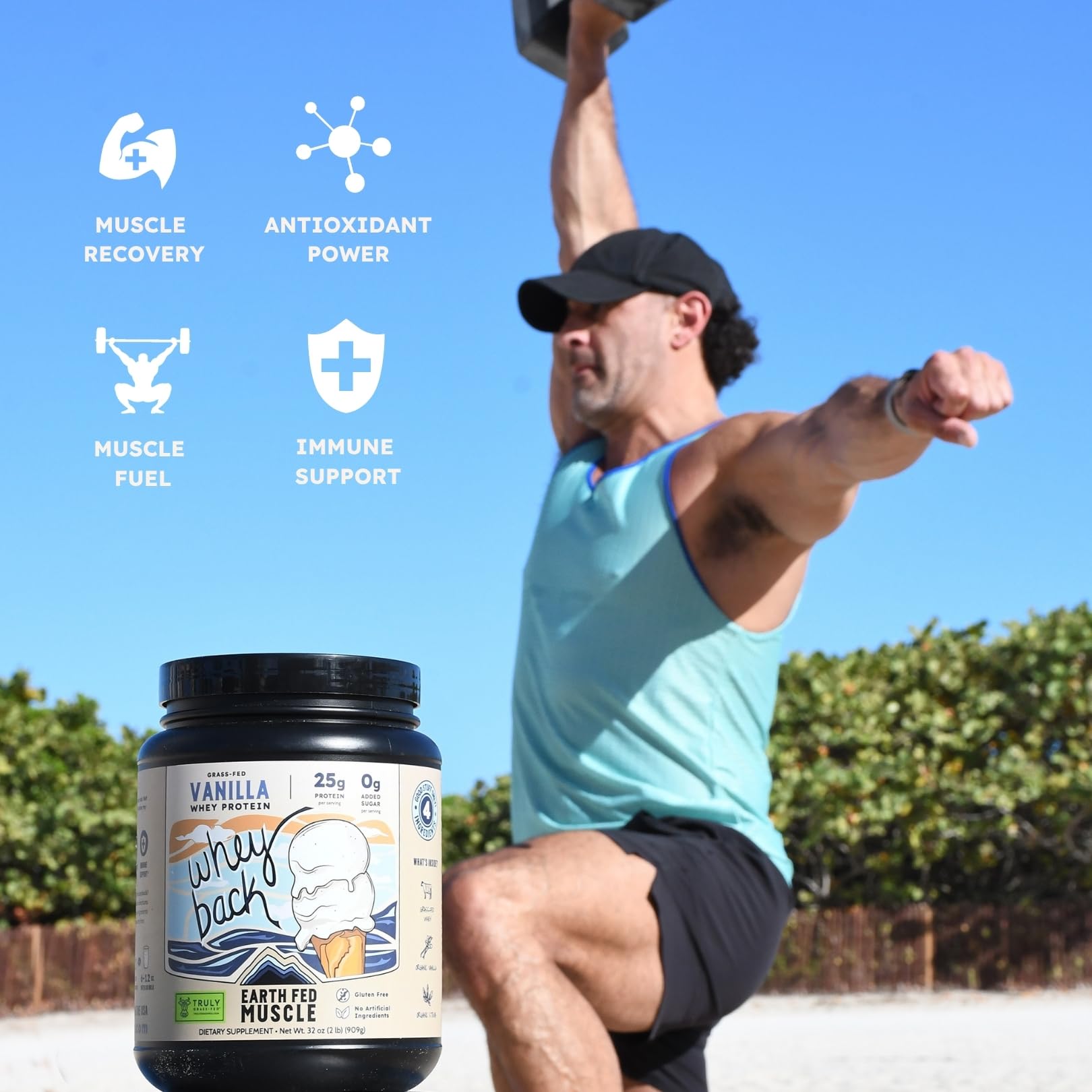 Earth Fed Muscle Whey Back Irish Grass Fed Whey Protein Isolate, Third-Party Certified. 25g Protein, Vanilla - Non-GMO, Hormone Free, Soy Free, Gluten Free - 2 LB, 29 Servings Earth Fed Muscle buy australia supplements