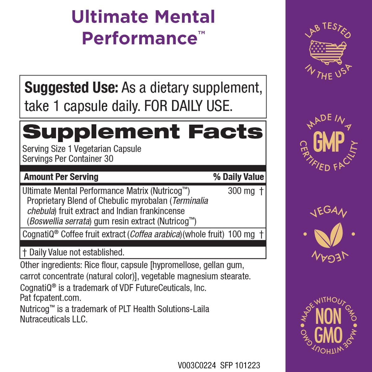 Purity Products Ultimate Mental Performance Supports Memory Recall, Mental Focus + More - Nootropic Powerhouse ft. Patented Botanical Plant-Based Ingredients - Vegan & Non-GMO - 30 Veggie Caps Purity Products buy australia supplements