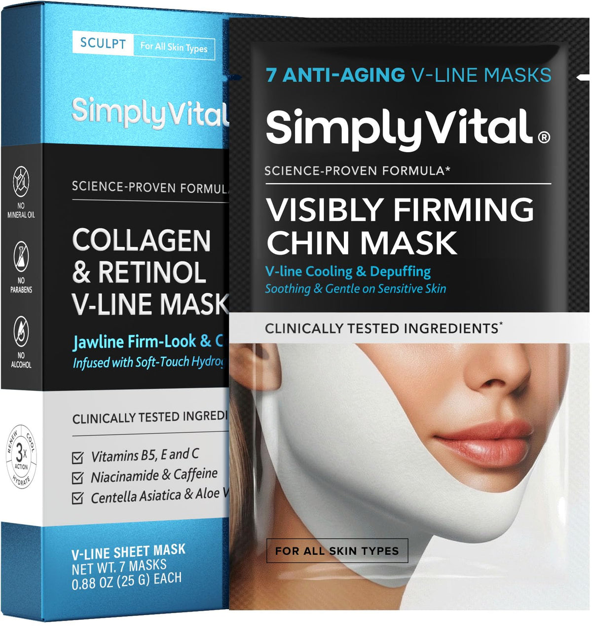 V Line Lifting Mask with Collagen Retinol Hyaluronic Acid Niacinamide 7 pcs SimplyVital